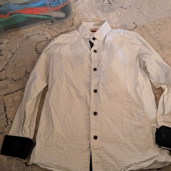 Kids White and Black Polka Dot Button Down Shirt - Picture 1 of 4